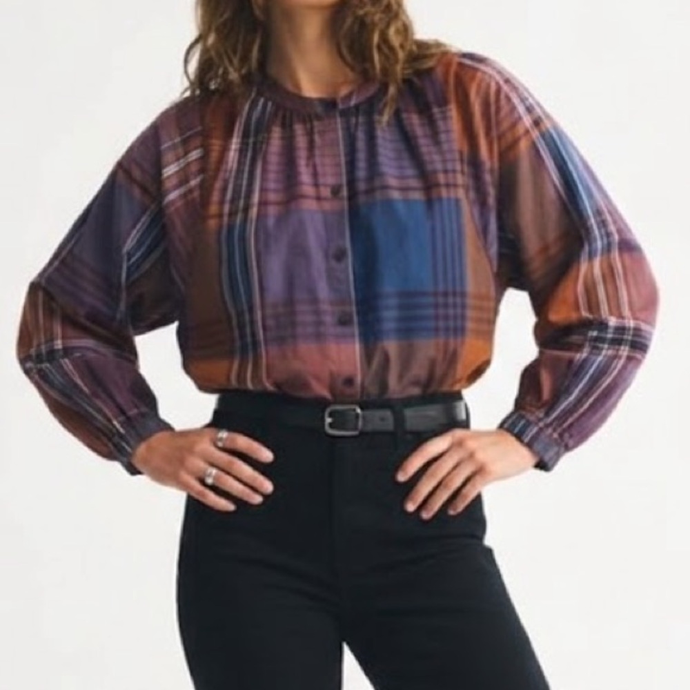 Madewell Plaid Button Down Oversized Peasant Top XS